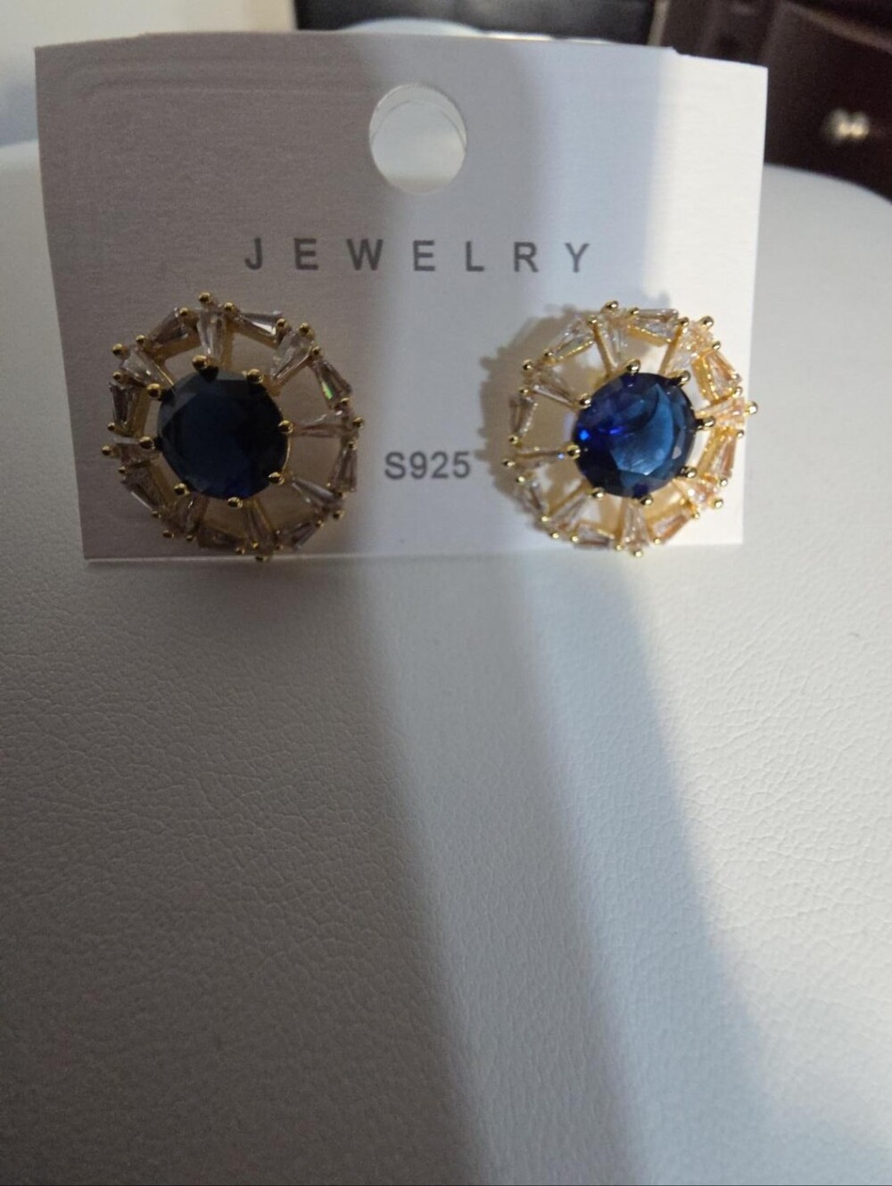 S925 Gold Plated Sterling Silver Sapphire Halo Stud Earrings